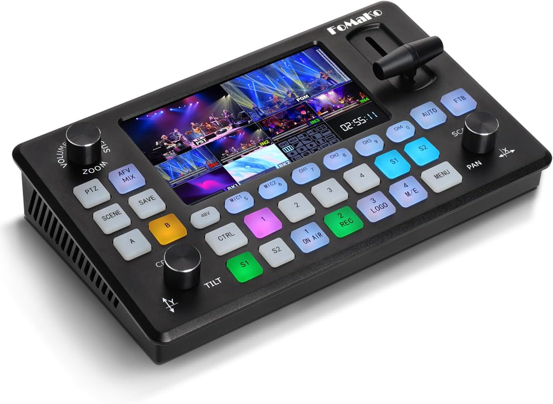 FoMaKo Video Switcher HDMI 4-Kanal für Multikameras, Video Mixer mit 5.5-Zoll LCD Bildschim, 1080P 6