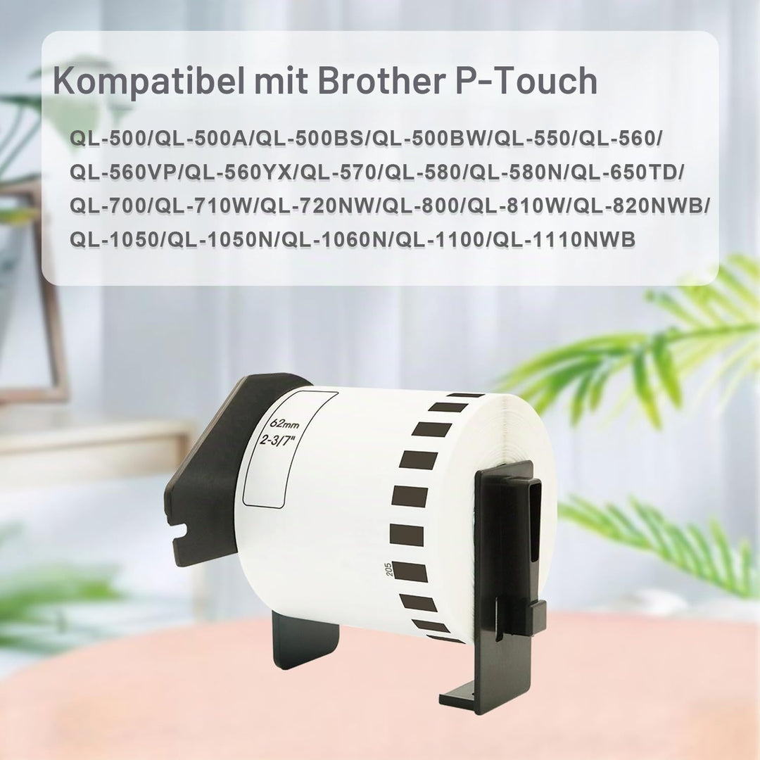 Doree DK22205 kompatible Etikettenrollen für Brother P-Touch QL-500 QL-500A QL-500BS QL-500BW,62mm x