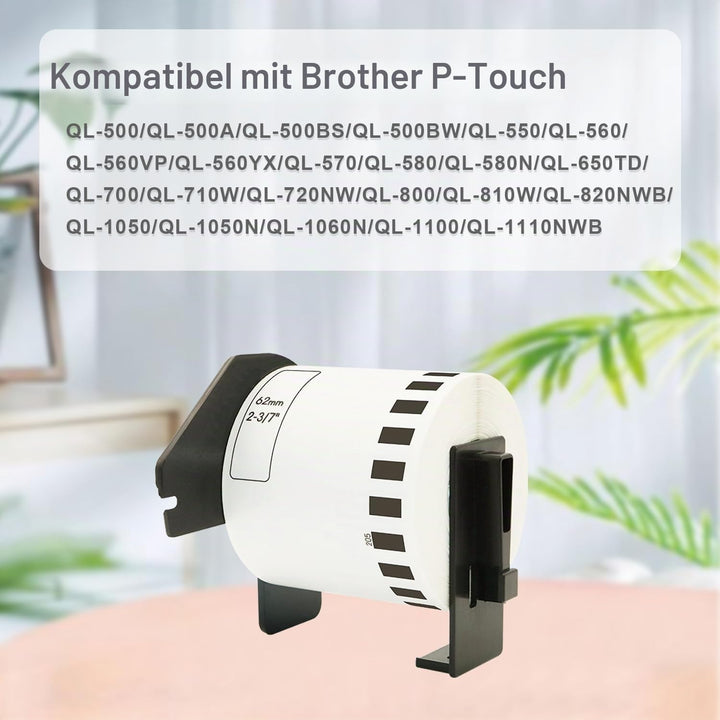 Doree DK22205 kompatible Etikettenrollen für Brother P-Touch QL-500 QL-500A QL-500BS QL-500BW,62mm x