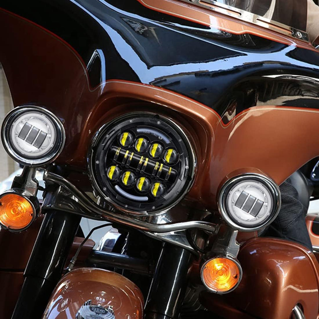 SKUNTUGUANG 1 Paar 4,5-Zoll-LED-Nebelscheinwerfer mit Angel Eyes für 1998–2015 Electra Glide (weiss)