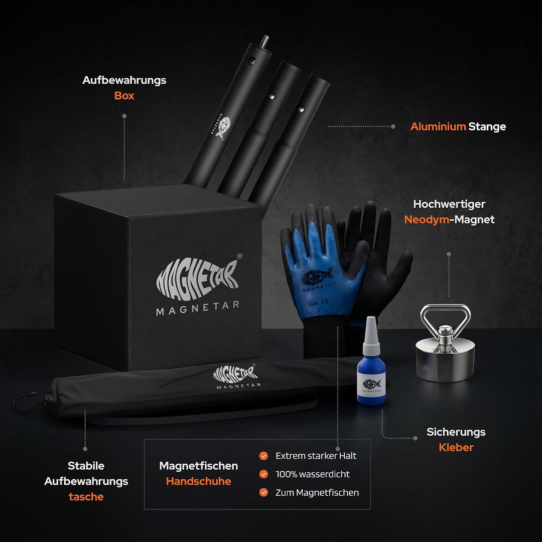 Magnetar - Magnetstange Set - Allround 280kg Bergemagnet - Magnetangel Paket mit Magnetstange/Handsc