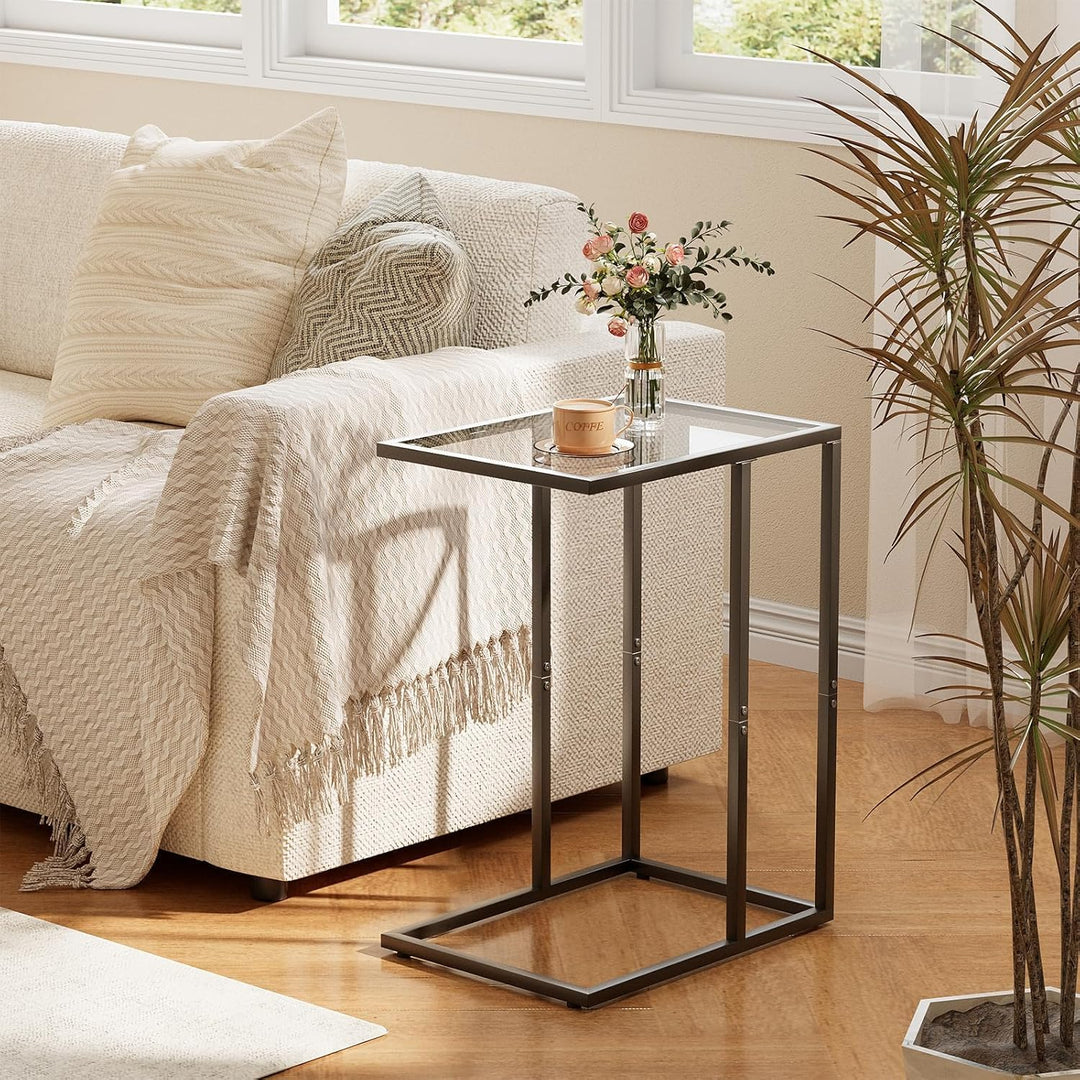 Beistelltisch, Couchtisch C Form, Wohnzimmertisch mit Metallgestell, Sofatisch, Kaffeetisch, Saugpla