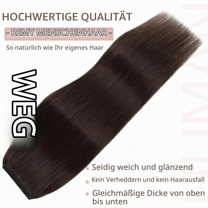 Extensions Echthaar mit transparenter Schnur, Silk-co Wire in ExtensionsDunkelbraun 60g, Secrets Hai