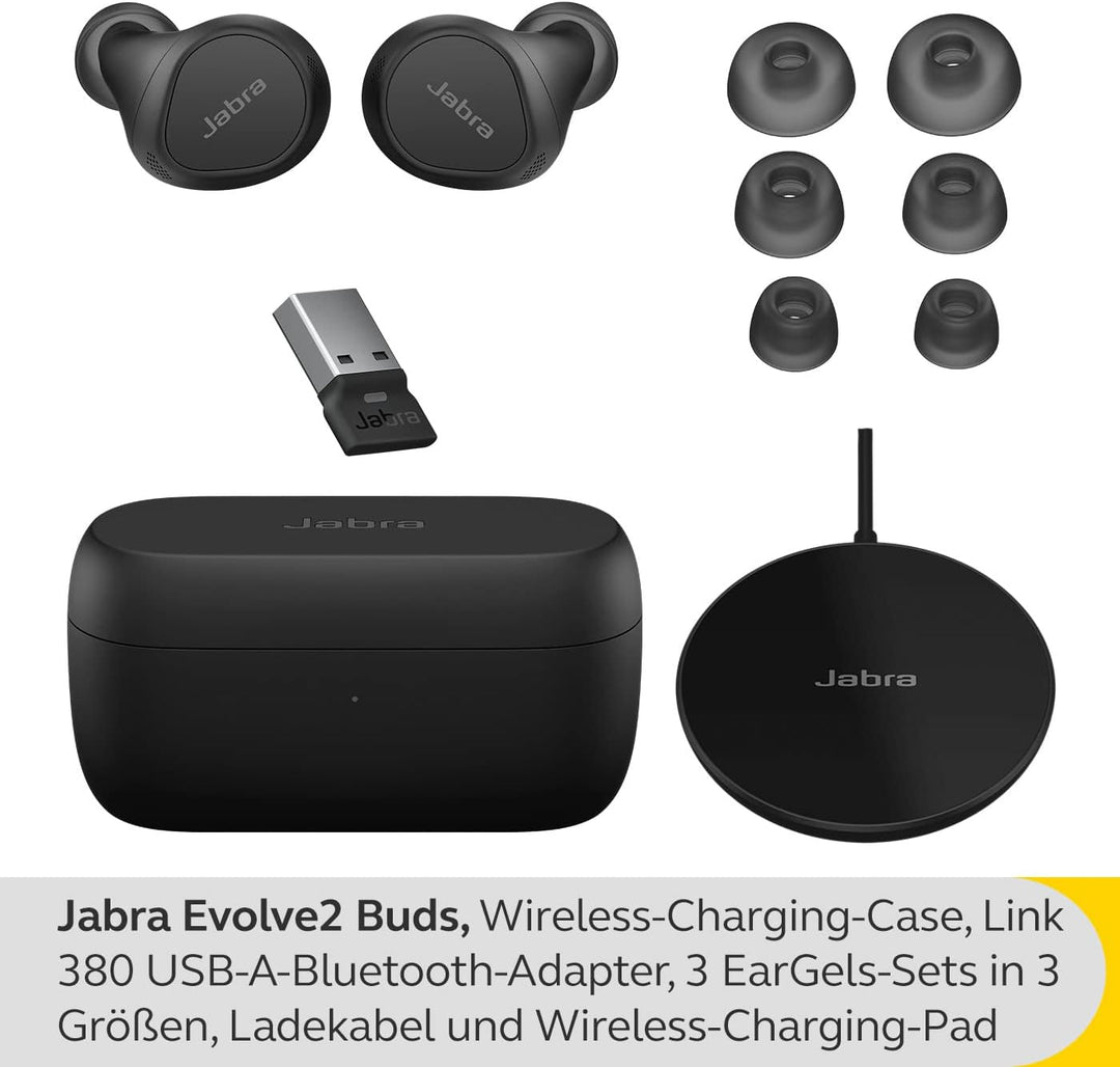 Jabra Evolve2 Buds True Wireless Bluetooth mit aktiver Geräuschunterdrückung (ANC), Jabra MultiSenso