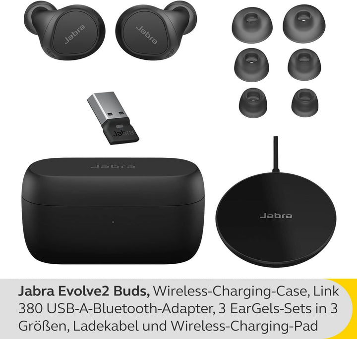 Jabra Evolve2 Buds True Wireless Bluetooth mit aktiver Geräuschunterdrückung (ANC), Jabra MultiSenso