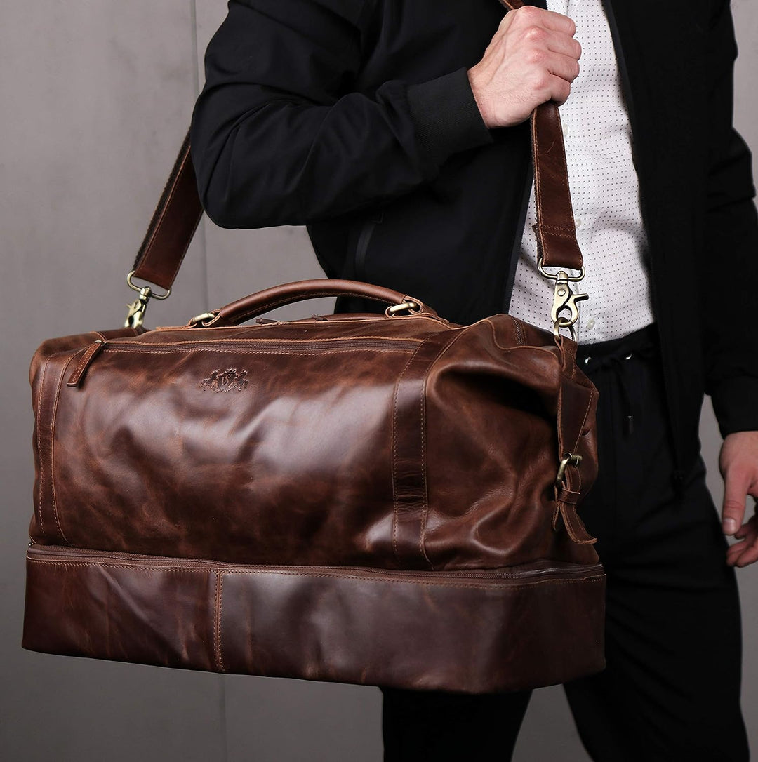 SID & VAIN Reisetasche mit separatem Schuh-Fach Kingston aus Premium Leder I Sporttasche XL gross fü