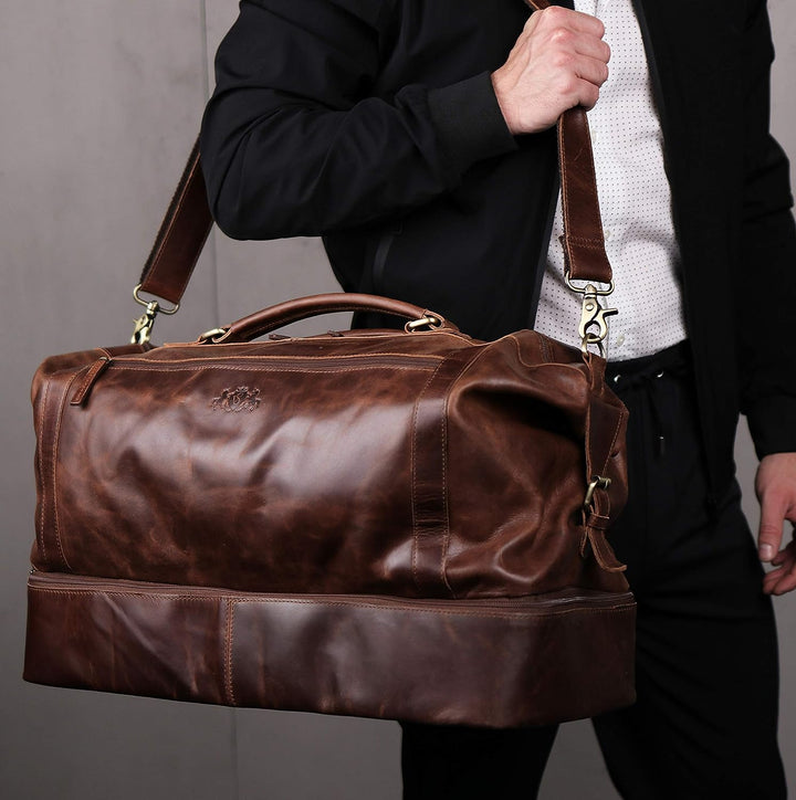 SID & VAIN Reisetasche mit separatem Schuh-Fach Kingston aus Premium Leder I Sporttasche XL gross fü