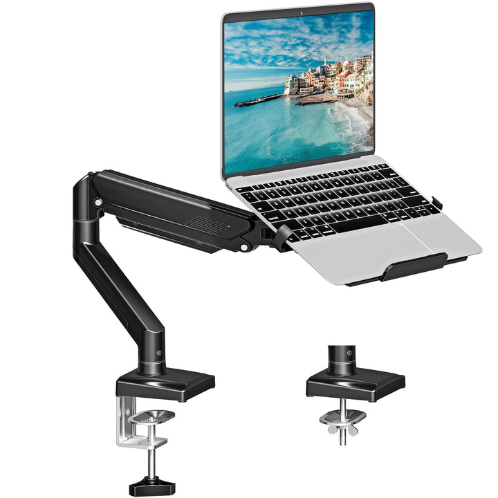 MOUNTUP Monitor Halterung mit Laptopablage, 2 in 1 verstellbare Laptop Armhalterung für 14-17 Zoll-N