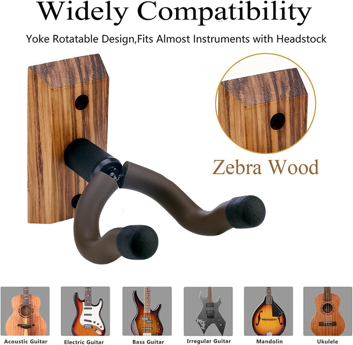 PUNK Gitarren Wandhalter 3er Pack,Zebra Hartholz-Gitarren Ukulele Wandhalterung,Gitarren Kleiderbüge