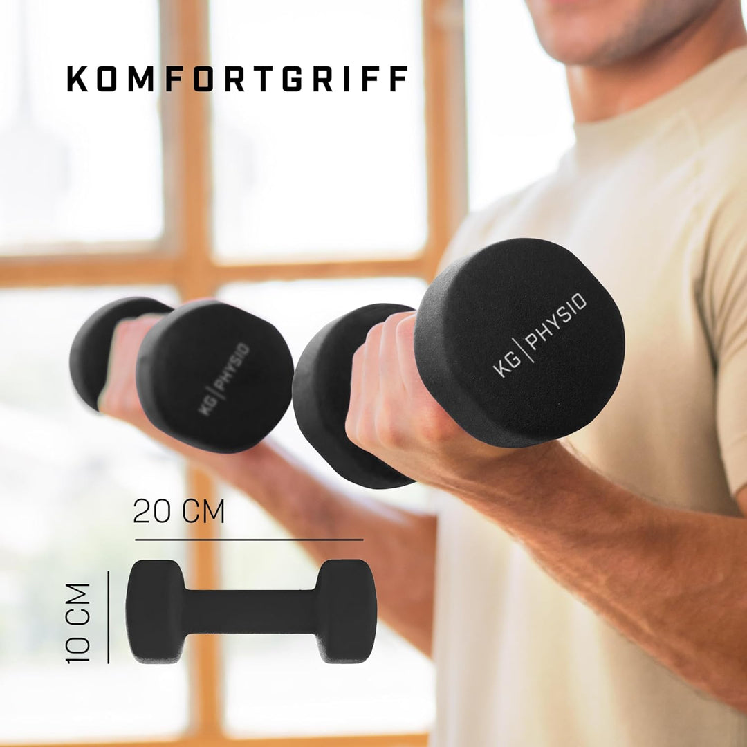 KG Physio Hantelset mit A3-Übungsposter - Neopren Kurzhanteln 2er Set - Fitness Gewichte aus Gusseis