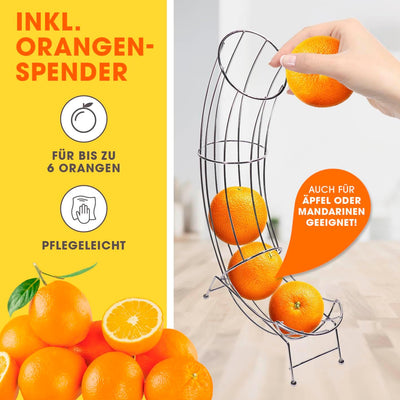 Lumaland Entsafter Set mit Obstständer für max. 6 Orangen | Gusseisen Entsafter mit Orangenständer -