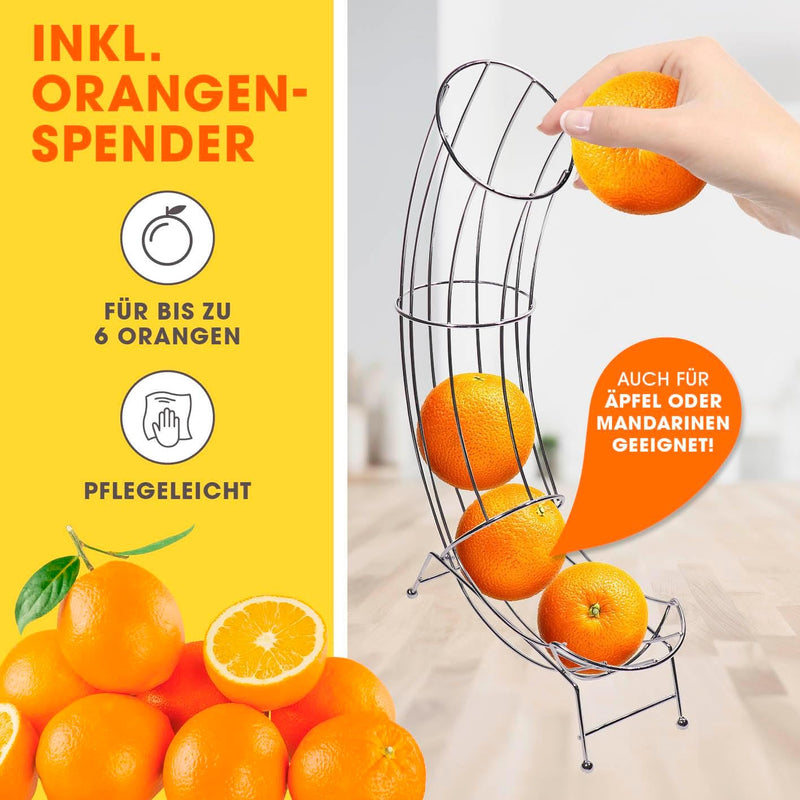 Lumaland Entsafter Set mit Obstständer für max. 6 Orangen | Gusseisen Entsafter mit Orangenständer -