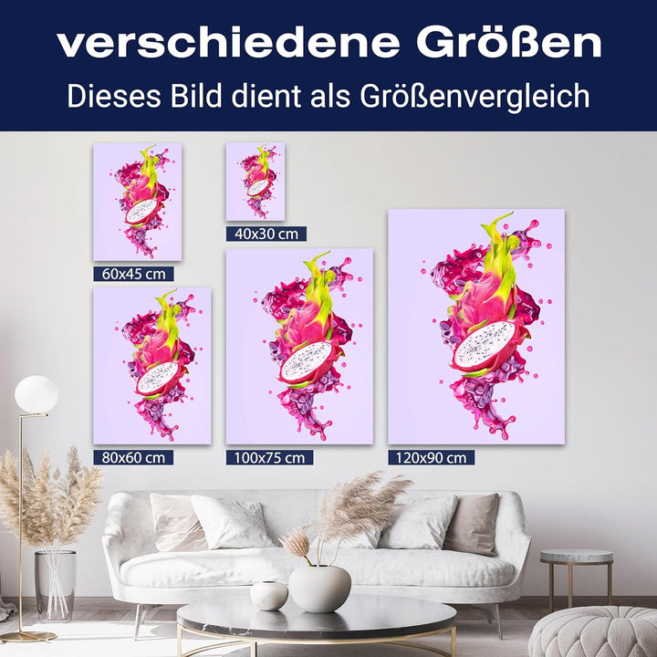 wandmotiv24 Obst & Gemüse als Leinwandbild, 60x45cm, Hochformat, Drachenfrucht & Saft, Küche, Lebens