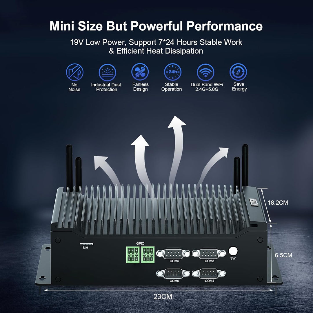 HISTTON Lüfterlos Mini PC Core i5-10210U, 16GB RAM 512GB M.2 SSD, Industrie PC mit 6 RS232 COM, HD+D