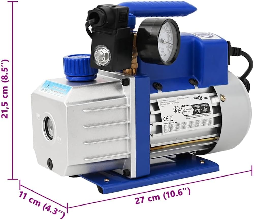 vidaXL 71L/min Vakuumpumpe 1-stufig Unterdruckpumpe Messuhr Pumpe Klimaanlagen Blau, Blau