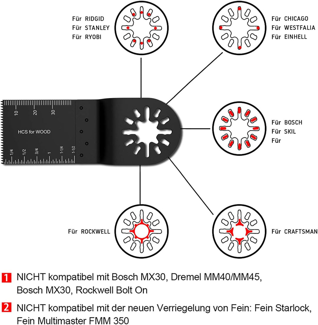 100 Stk Oszillierendes Zubehör Set Mix Multitool Sägeblätter Multifunktionswerkzeug Geeignet für Fei