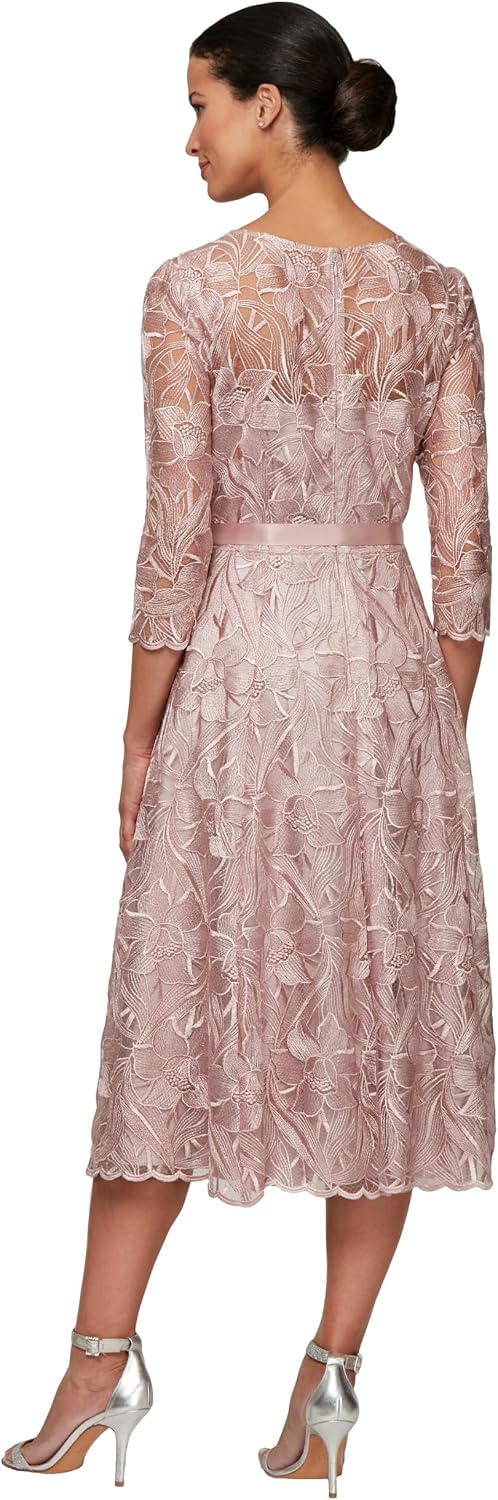 Alex Damen Besticktes Ärmeln in Teelänge (Petite Missy) Kleid für besondere Anlässe 36 Rose, 36 Rose