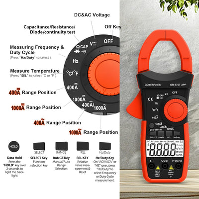 Digitales Zangenmessgerät, TRMS 4000 Counts Zangenmessgerät AC/DC, GR-570T-APP Auto Range Tester Met