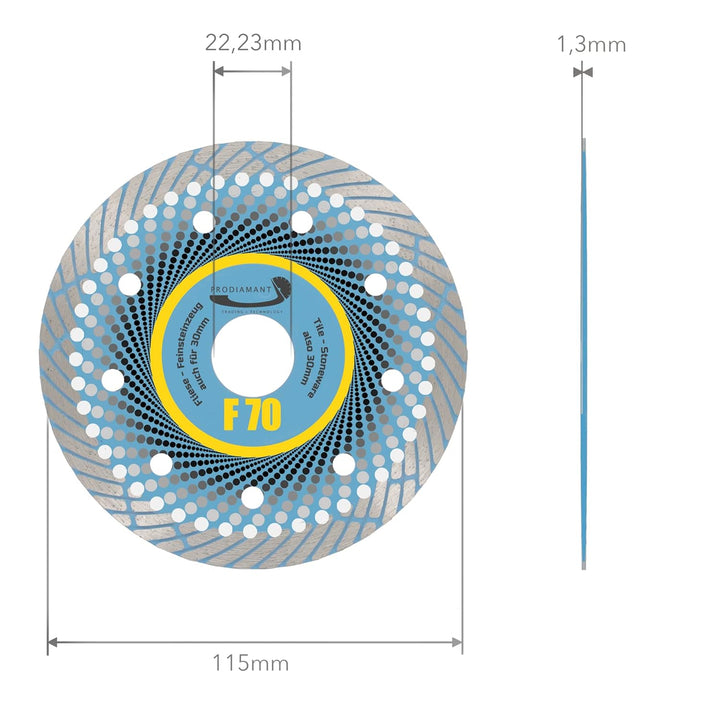 PRODIAMANT Profi Premium Diamant-Trennscheibe Feinsteinzeug F70 extra dünn 115 mm x 22,2 mm Fliesens