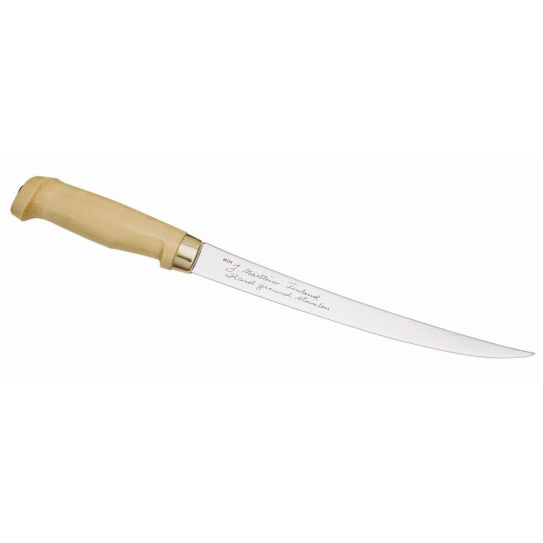 Marttiini Finnisches Filiermesser, Klinge 23 cm, Holzgriff, Lederscheide