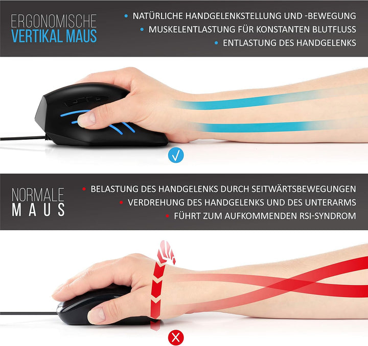 CSL - optische Vertikal USB Maus - vertikale kabelgebundene Ausführung - ergonomisches Design - Vorb