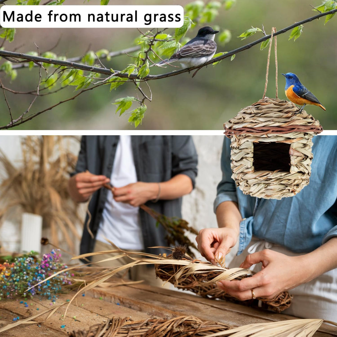 Vogelnest Gras, 2 Stück Gras Bird Nest, Handgewebte Vogelhäuser, Verschleissfest Hängender Vogelnest