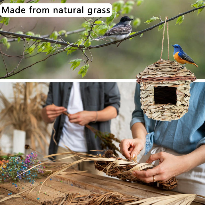 Vogelnest Gras, 2 Stück Gras Bird Nest, Handgewebte Vogelhäuser, Verschleissfest Hängender Vogelnest