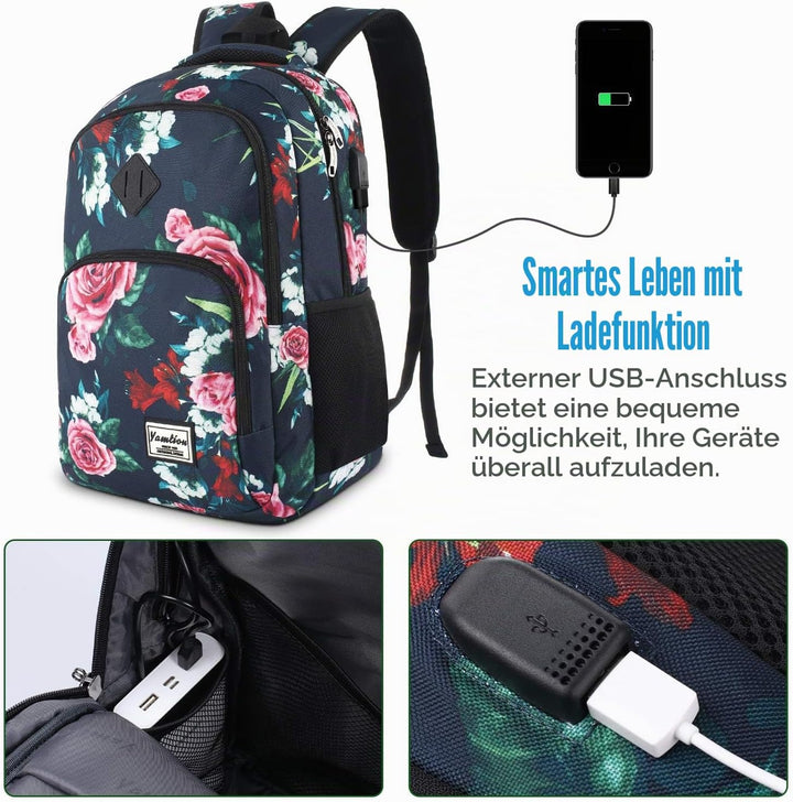 YAMTION Rucksack Damen,Schulrucksack Mädchen Teenager Tagesrucksack Frauen mit Laptopfach für Schule