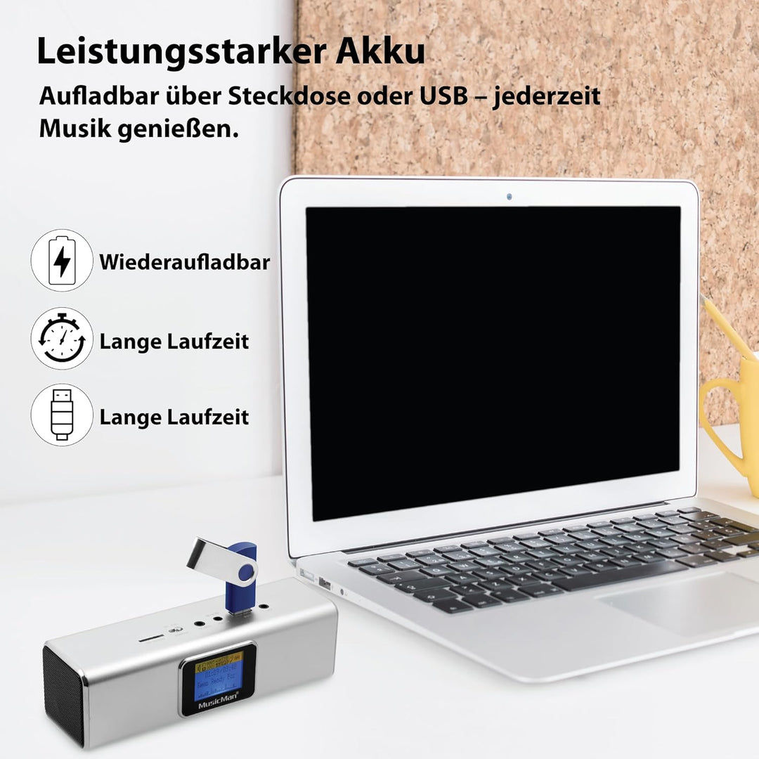 Musicman MA Soundstation Stereo-Lautsprecher mit integriertem Akku und LCD Display (MP3 Player, Radi