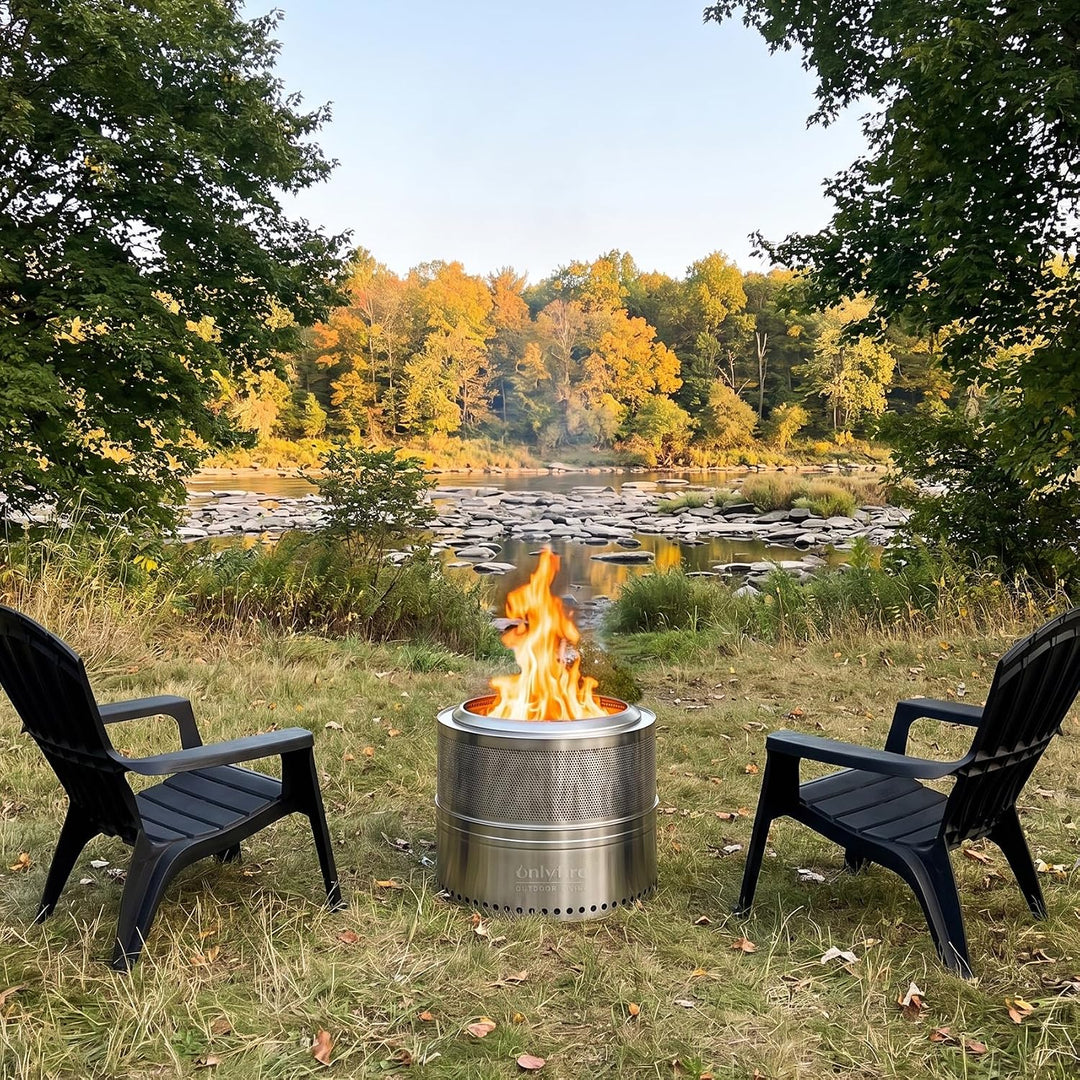 Onlyfire 50cm Rauchfreie Feuerschale mit Aufbewahrungstasche, Abnehmbarer Aschekasten, Edelstahl Fir