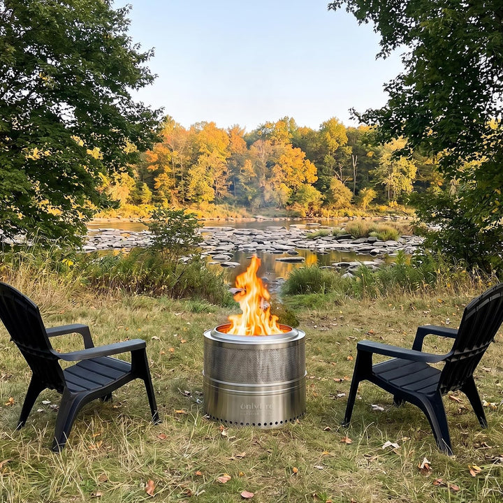 Onlyfire 50cm Rauchfreie Feuerschale mit Aufbewahrungstasche, Abnehmbarer Aschekasten, Edelstahl Fir