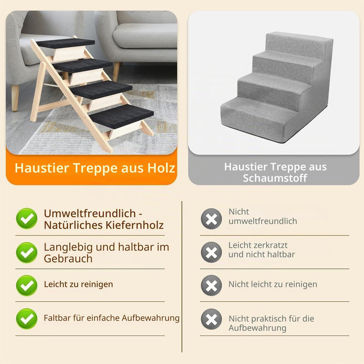Holz-Hundetreppe & Rampe 2-in-1, Klappbar und Tragbar für Kleine und Mittelgrosse Hunde sowie Katzen