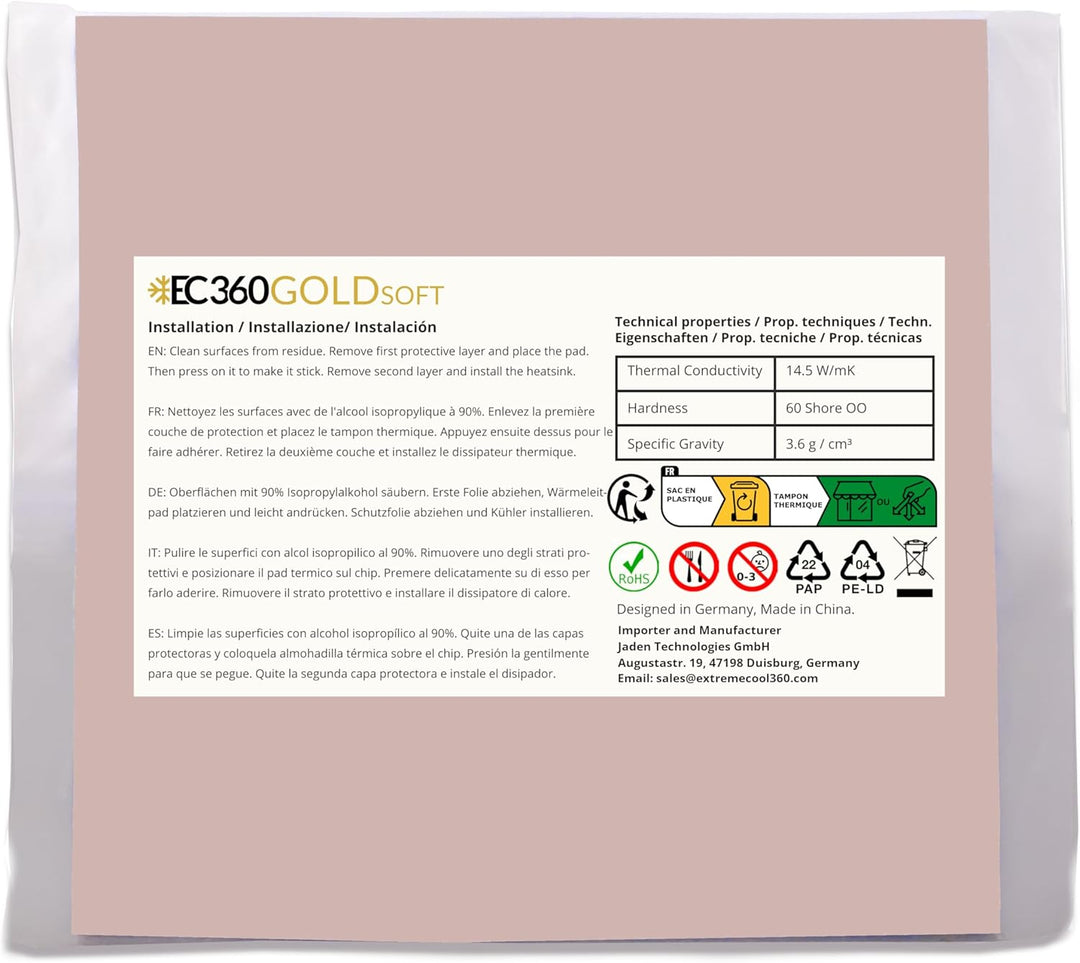 EC360® GOLD SOFT 14,5W/mK Wärmeleitpad (100 x 100 x 0,5 mm, Soft), 100 x 100 x 0,5 mm, Soft