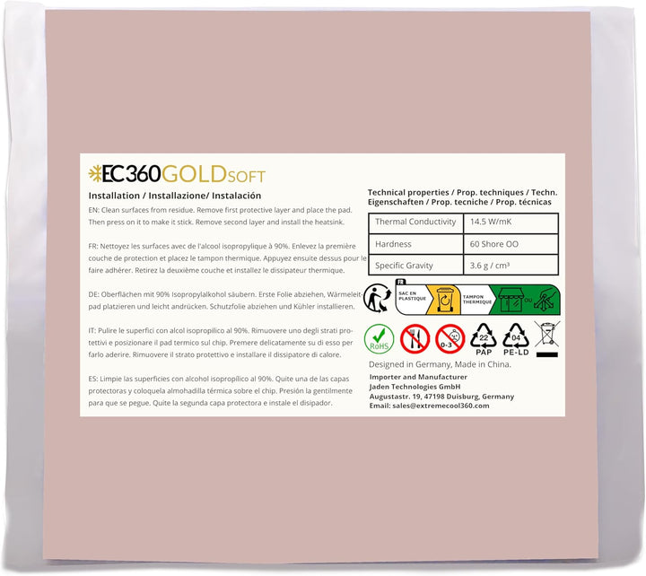 EC360® GOLD SOFT 14,5W/mK Wärmeleitpad (100 x 100 x 0,5 mm, Soft), 100 x 100 x 0,5 mm, Soft