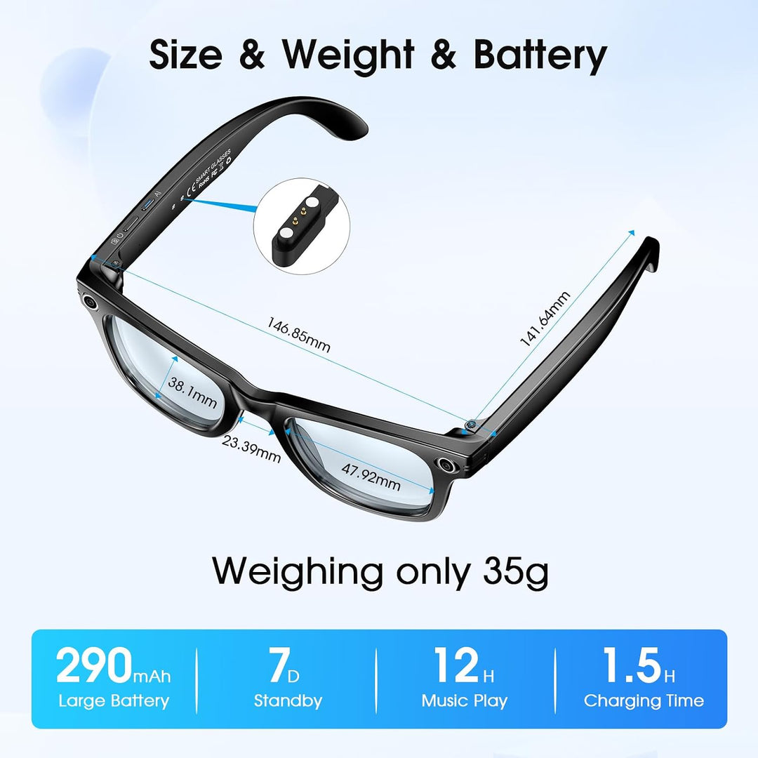 AI Smart Glasses 4K HD-Kamera, 290 mAh, 800 W Kamera-Brille mit Videoaufzeichnung, Simultanübersetzu