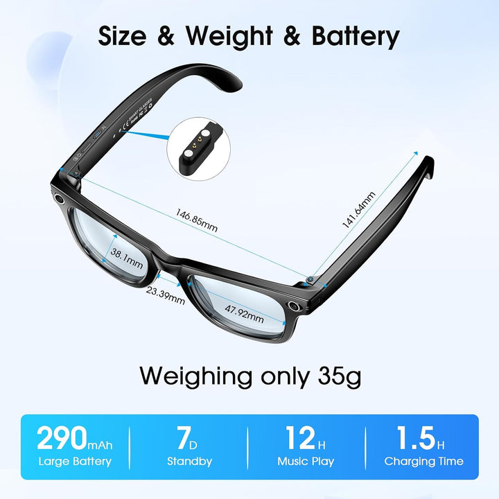 AI Smart Glasses 4K HD-Kamera, 290 mAh, 800 W Kamera-Brille mit Videoaufzeichnung, Simultanübersetzu