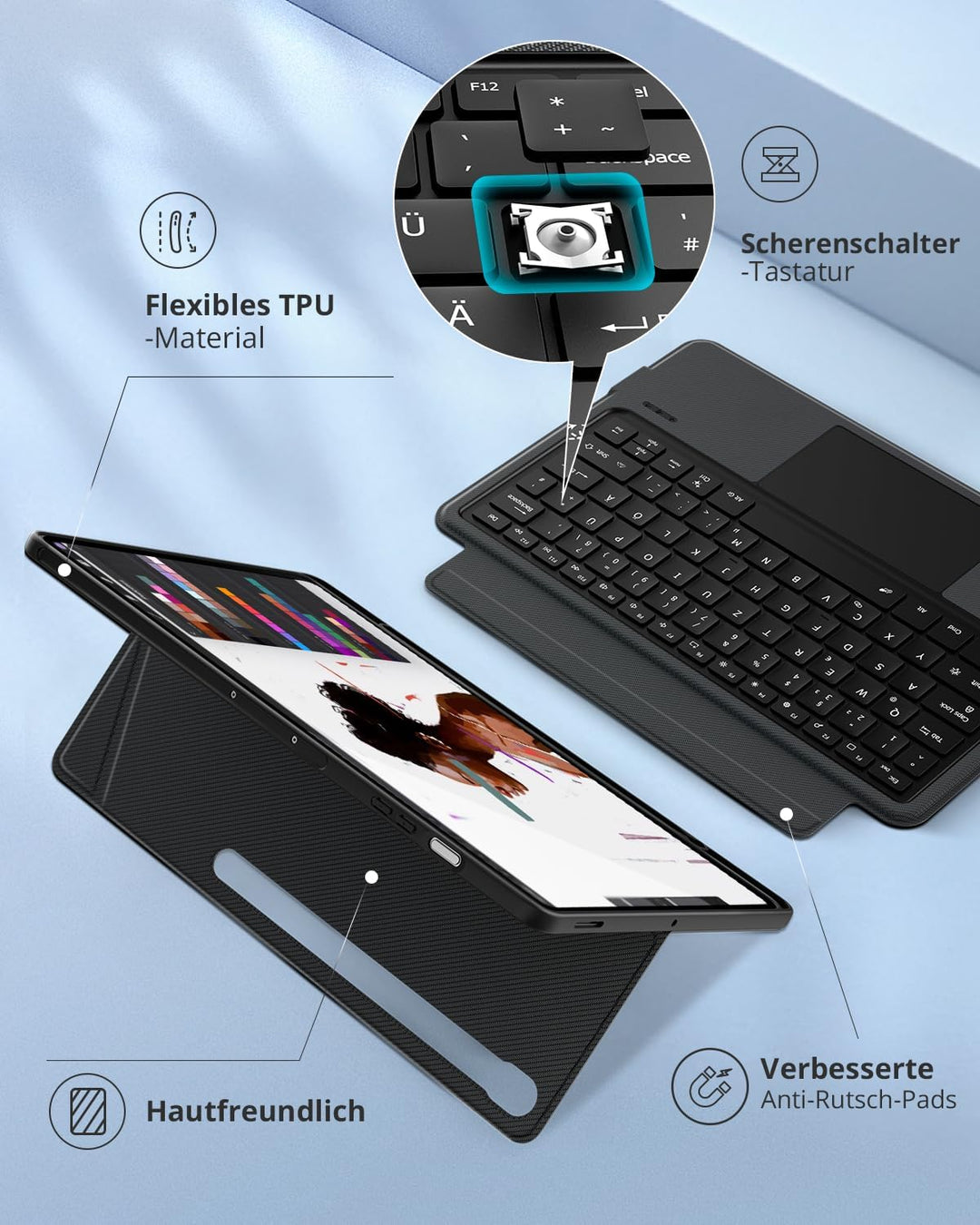 CACOE Tastatur Hülle Kompatibel mit Samsung Galaxy Tab S10 FE+/ S10 FE Plus 13.1 Zoll, Abnehmbare Ta