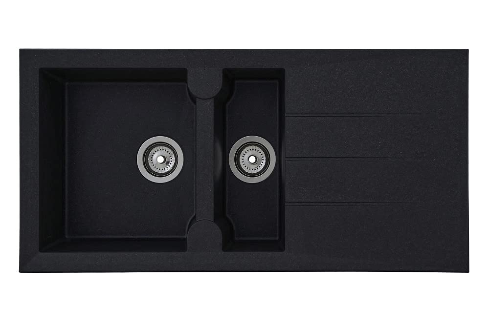 Respekta Alineo Granitspüle in Schwarz / 1,5 Becken Einbauspüle in 100 x 50 cm / Spülbecken geeignet