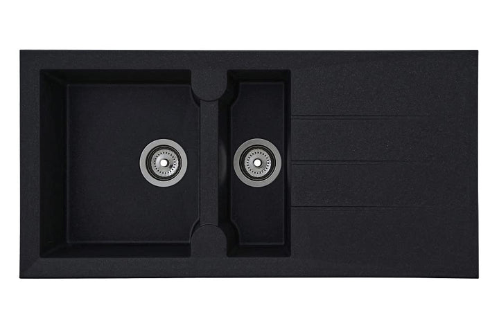 Respekta Alineo Granitspüle in Schwarz / 1,5 Becken Einbauspüle in 100 x 50 cm / Spülbecken geeignet
