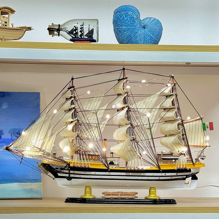YLME Schiffsmodell aus Holz Amerigo Vespucci Segelboot Modell aus Massivholz Segelboot aus Holz Naut