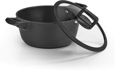 N8WERK Aluguss-Kochtopf in der Midnight Edition | 24 cm | Farbwechsel-Temperaturanzeige | Deckel mit