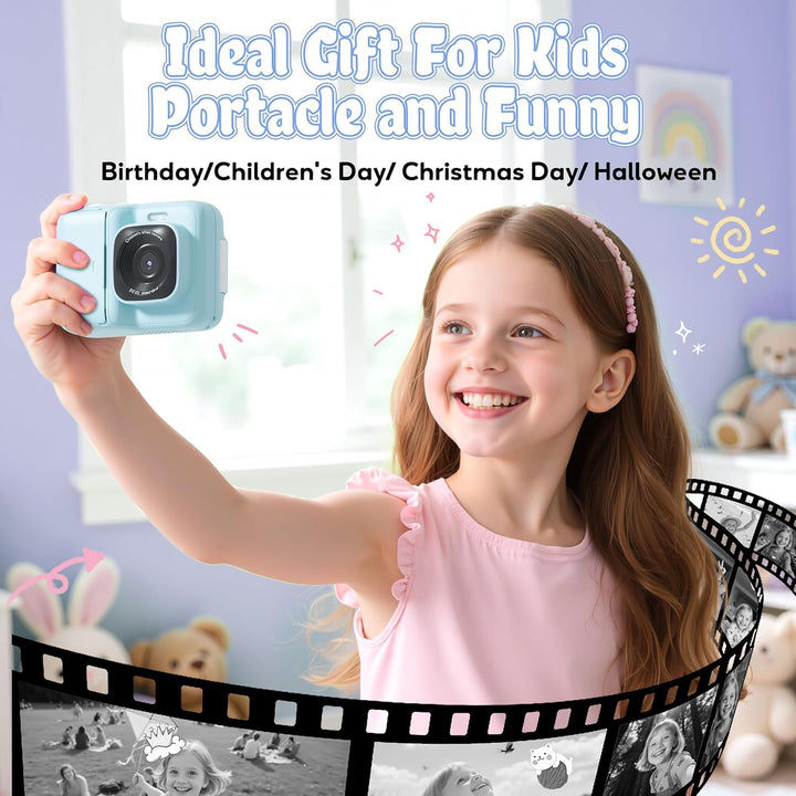 Kinderkamera Sofortbildkamera, 1080P Sofortbildkamera Kinder für 4 5 6 7 8 9 10 Jahre alte Mädchen J