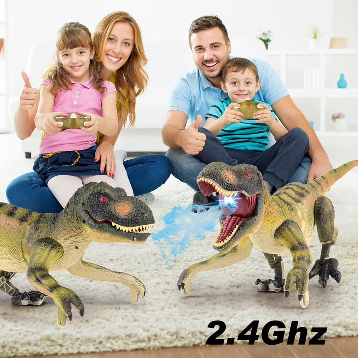 PREBOX Ferngesteuerter Dinosaurier Spielzeug für Jungen, RC Dino Roboter mit Brüllen, Sprühfunktion,