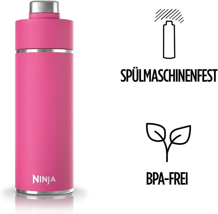 Ninja Thirsti Wasserflasche, Thermobecher to go, 530 ml, auslaufsicherer Deckel, für kohlensäurehalt