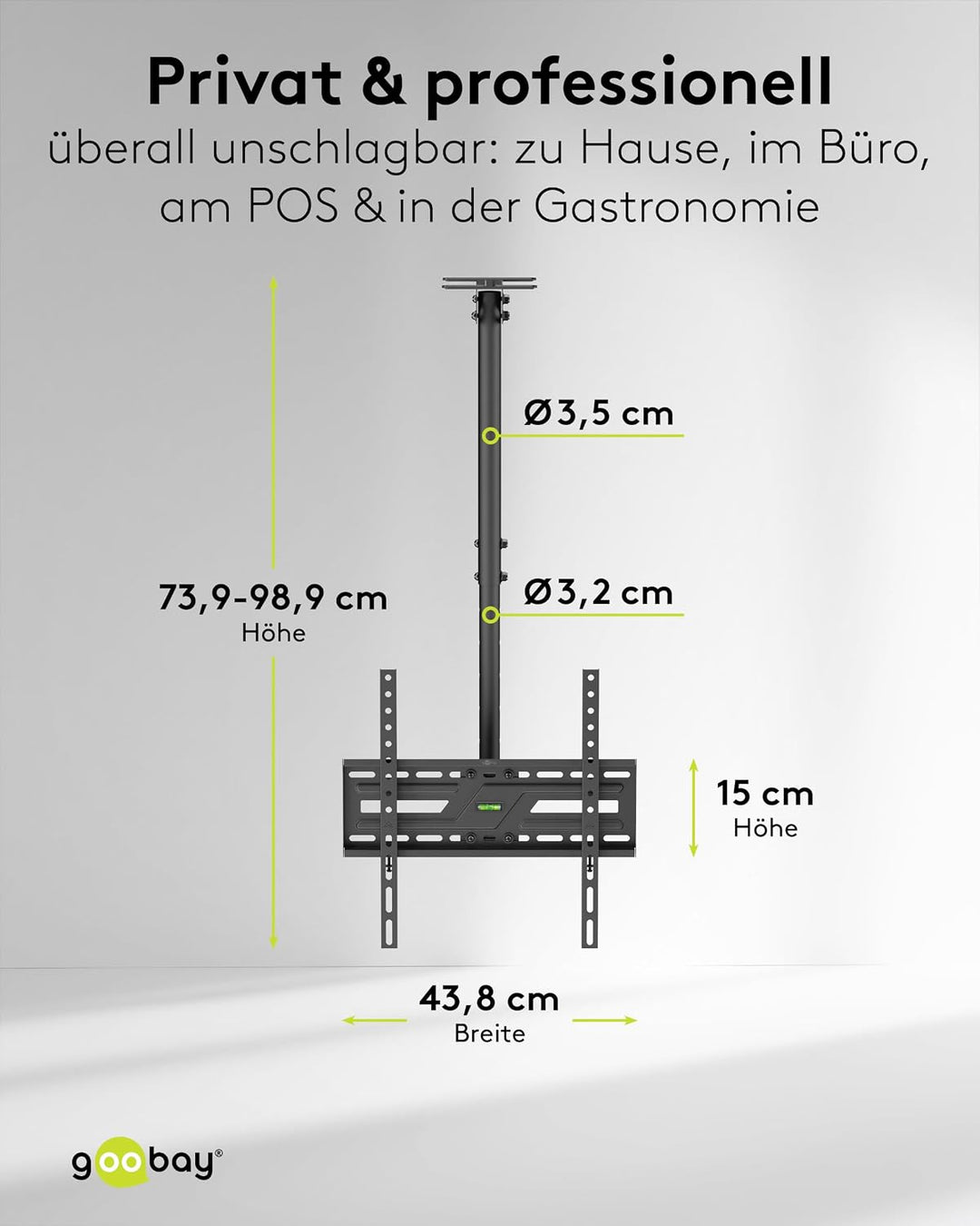 TV-Deckenhalterung für 37–75 Zoll, VESA 400x400, schwenkbar, neigbar, 50 kg | Pulverbeschichteter St