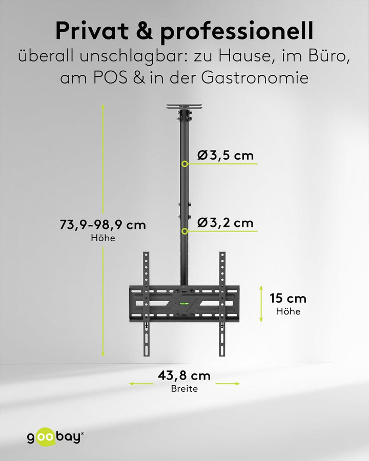 TV-Deckenhalterung für 37–75 Zoll, VESA 400x400, schwenkbar, neigbar, 50 kg | Pulverbeschichteter St