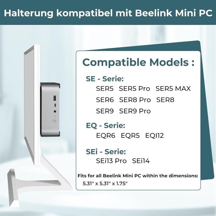 Metall Mini-PC-Halterung kompatibel mit Beelink SER8, SER6, SER9, SER9 Pro, EQi12, EQR6, Mini-PC VES