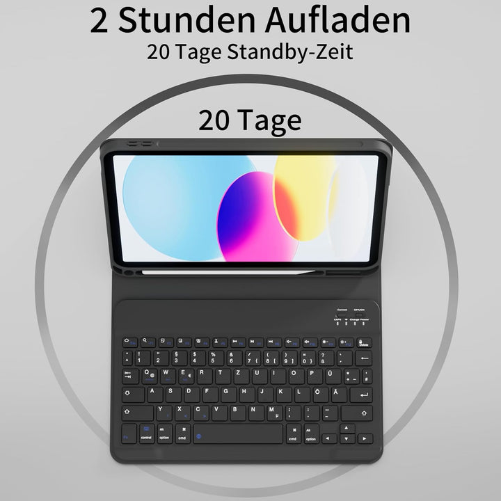 Hülle mit Tastatur für iPad A16 11 Generation 2025/10 Generation 2022 (11/10.9 Zoll), QWERTZ Layout,