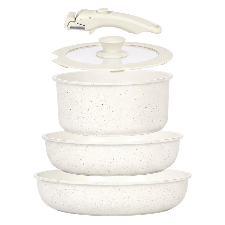 5-Teilig Topfsets & Pfannenset mit abnehmbarem Griff, Keramik Antihaft Kochgeschirr Set Induktion, S