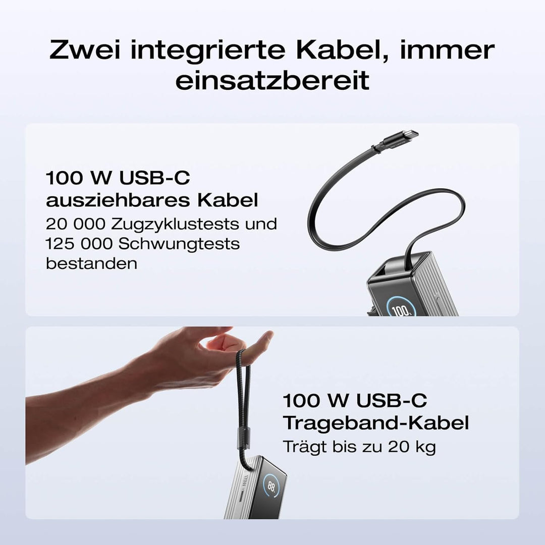 EcoFlow Powerbank 25000mAh 170W mit 100W Integrierte Einziehbare Kabel, 100W USB C Laptop Powerbank
